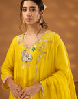 Yellow Silk Embroidered Kurta Set With Dupatta
