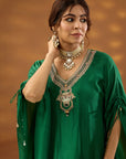 Green Embroidered Kurta Set In Silk