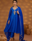 Blue Silk Embroidered Kurta Set With Dupatta