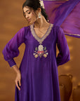 Purple Silk Embroidered Kurta Set With Dupatta