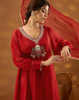 Red Silk Embroidered Kurta Set With Dupatta