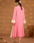 Pink And Aqua Colorblock Embroidered Kurta Set
