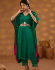 Green Chiffon Satin Embroidered Drape Kurta Set