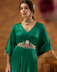 Green Chiffon Satin Embroidered Drape Kurta Set
