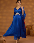 Blue Embroidered Drape Kurta Set