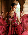 Pink Floral Organza Embroidered Anarkali Set