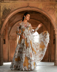 Grey Floral Organza Embroidered Anarkali Set