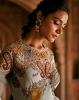 Grey Floral Organza Embroidered Anarkali Set