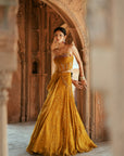 Gold Floral Organza Embroidered
Printed Lehenga Set