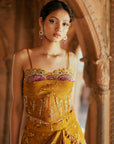 Gold Floral Organza Embroidered
Printed Lehenga Set