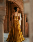 Gold Floral Organza Embroidered
Printed Lehenga Set