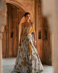 Grey Floral Organza Embroidered Lehenga Set