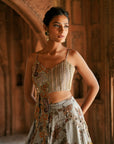 Grey Floral Organza Embroidered Lehenga Set