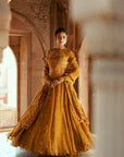 Golden Floral Organza Embroidered Anarkali Set