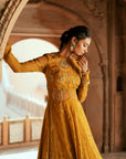Golden Floral Organza Embroidered Anarkali Set