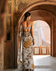 Grey Floral Embroidered Saree Set