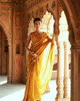 Golden Floral Organza Embroidered Saree Set