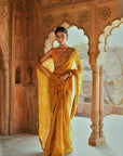 Golden Floral Organza Embroidered Saree Set