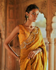 Golden Floral Organza Embroidered Saree Set