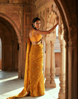Golden Floral Organza Embroidered Saree Set