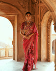 Pink Organza Embroidered Saree Set