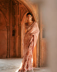 Powder Pink Organza Embroidered Saree Set