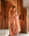 Powder Pink Organza Embroidered Saree Set