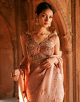 Powder Pink Organza Embroidered Saree Set