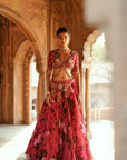 Pink Floral Organza Embroidered Lehenga Set