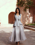 Grey Waist Coat And Skirt Set