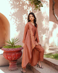 Mocha Chanderi Embroidred Kurta Set