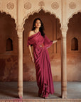 Mulberry Pink Embroidered One Shoulder Drape Dress