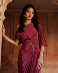 Mulberry Pink Embroidered One Shoulder Drape Dress