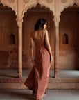 Mocha Embroidered Drape Dress
