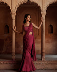 Mulberry Pink Embroidered Pre Stitch Drape Saree Set