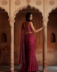 Mulberry Pink Embroidered Pre Stitch Drape Saree Set
