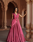 Mulberry Pink Printed And Embroidered Silk Lehenga Set