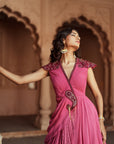 Mulberry Pink Printed And Embroidered Silk Lehenga Set