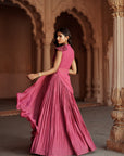 Mulberry Pink Printed And Embroidered Silk Lehenga Set