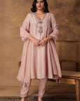 Pastel Pink Silk Embroidered Kurta Set