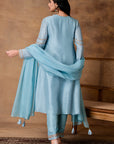 Metallic Pastel Blue Silk Embroidered Kurta Set