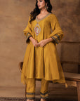 Golden Yellow Silk Embroidered Kurta Set