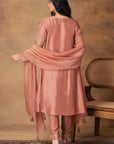 Mocha Pink Silk Embroidered Kurta Set