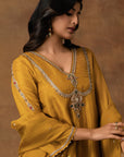 Golden Yellow Silk Embroidered Kurta Set