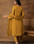 Golden Yellow Silk Embroidered Kurta Set