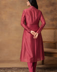 Pink Printed Jacket Style Kurta Set