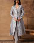 Steal Grey Printed Jacket Style Kurta Set