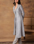 Steal Grey Printed Jacket Style Kurta Set