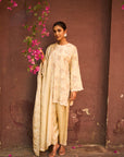 Inaayat Rose Embroidered Tunic Set - Beige & Cream
