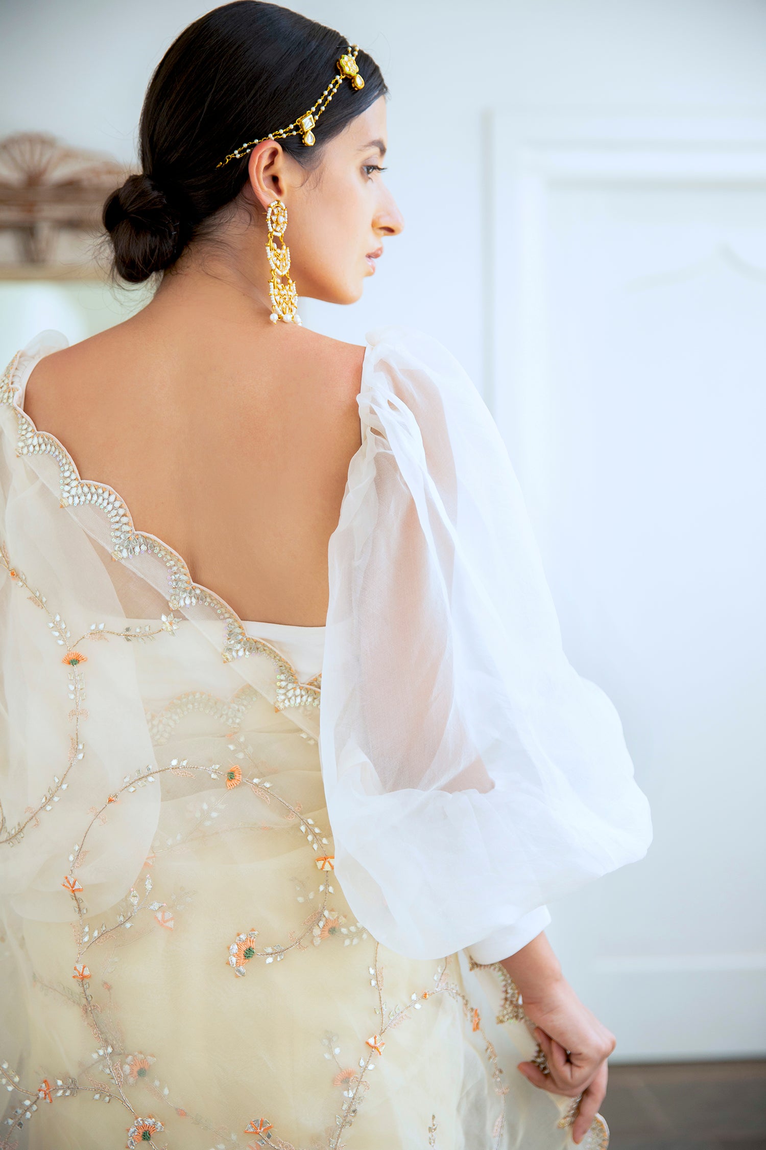 Ivory Hand Embroidered Jaal Saree Set